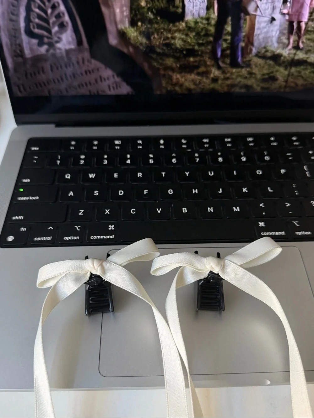Cream Ribbon Hair Clips - Pair